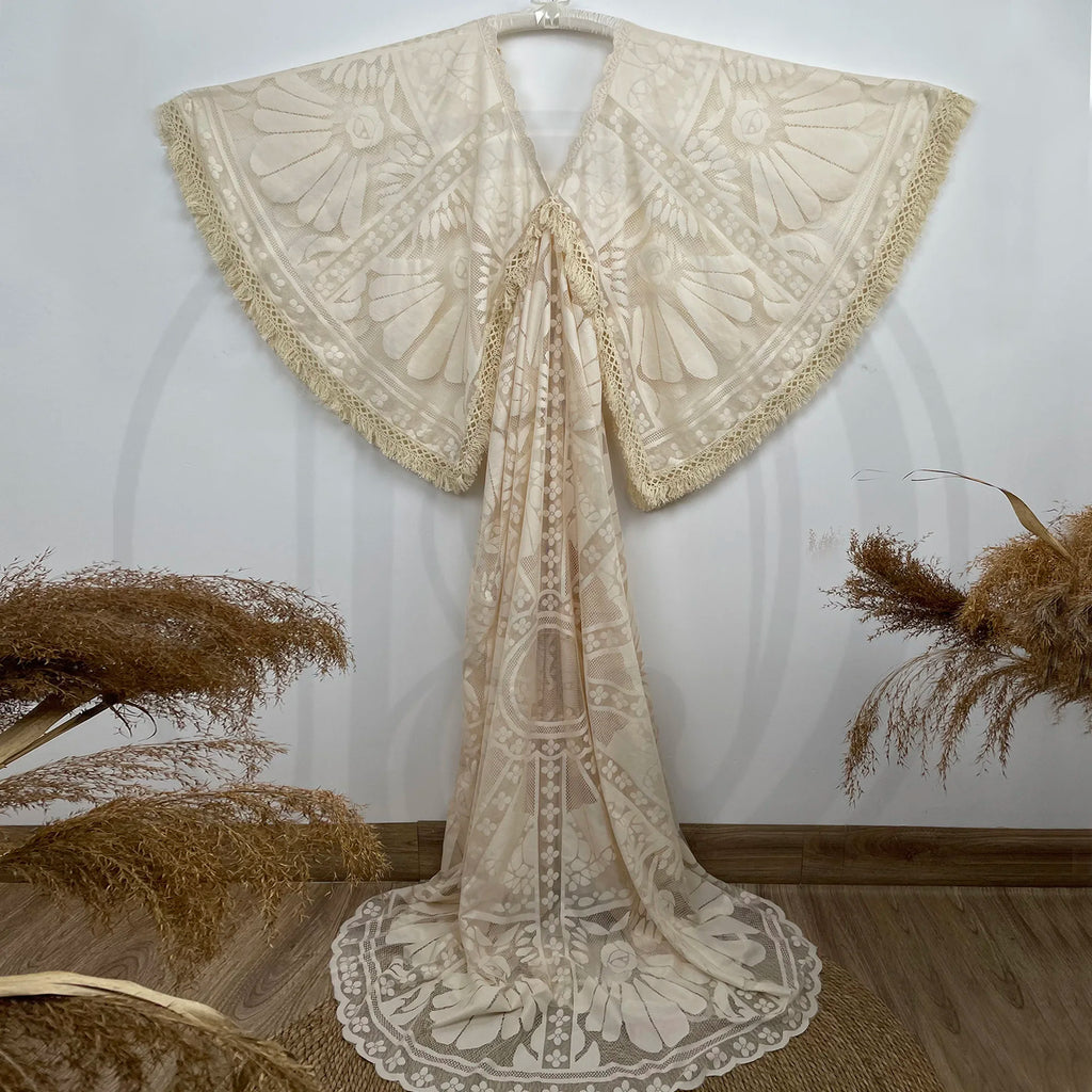 Don&Judy Maternity Dress Boho Photo shoot Maxi Long Sleeve Wedding Party Evening Ivory Gown for Bride Pregnant Women Photography