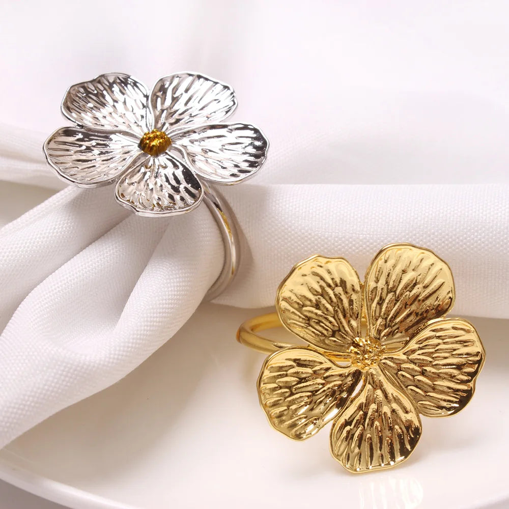 Painted White Flower Napkin Ring White Oil Flower Plant Napkin Ring Buckle Five Petals Flower Plum Napkin Ring Table Decoration