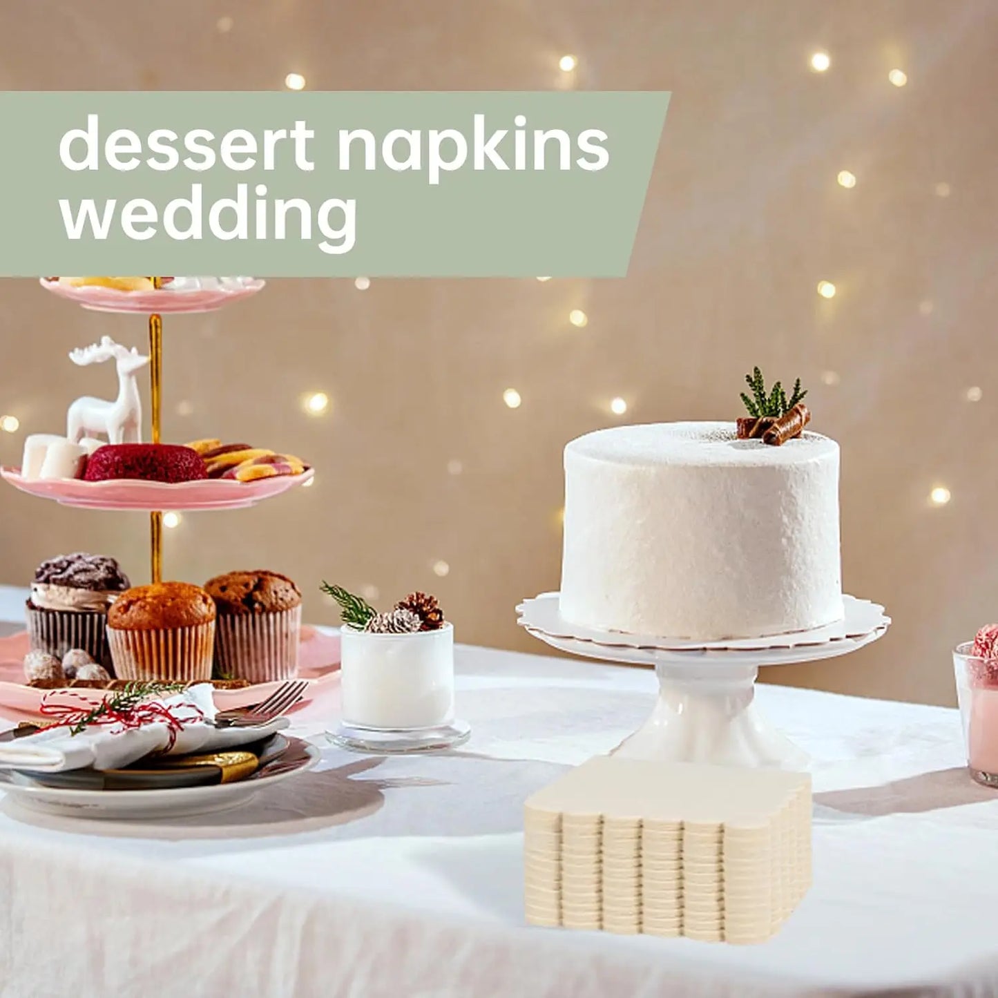 Scalloped Cocktail Napkins 2 Ply Paper Napkins Disposable Party Napkins Beverage Napkins for Wedding Dinner Birthday 5x5Inch