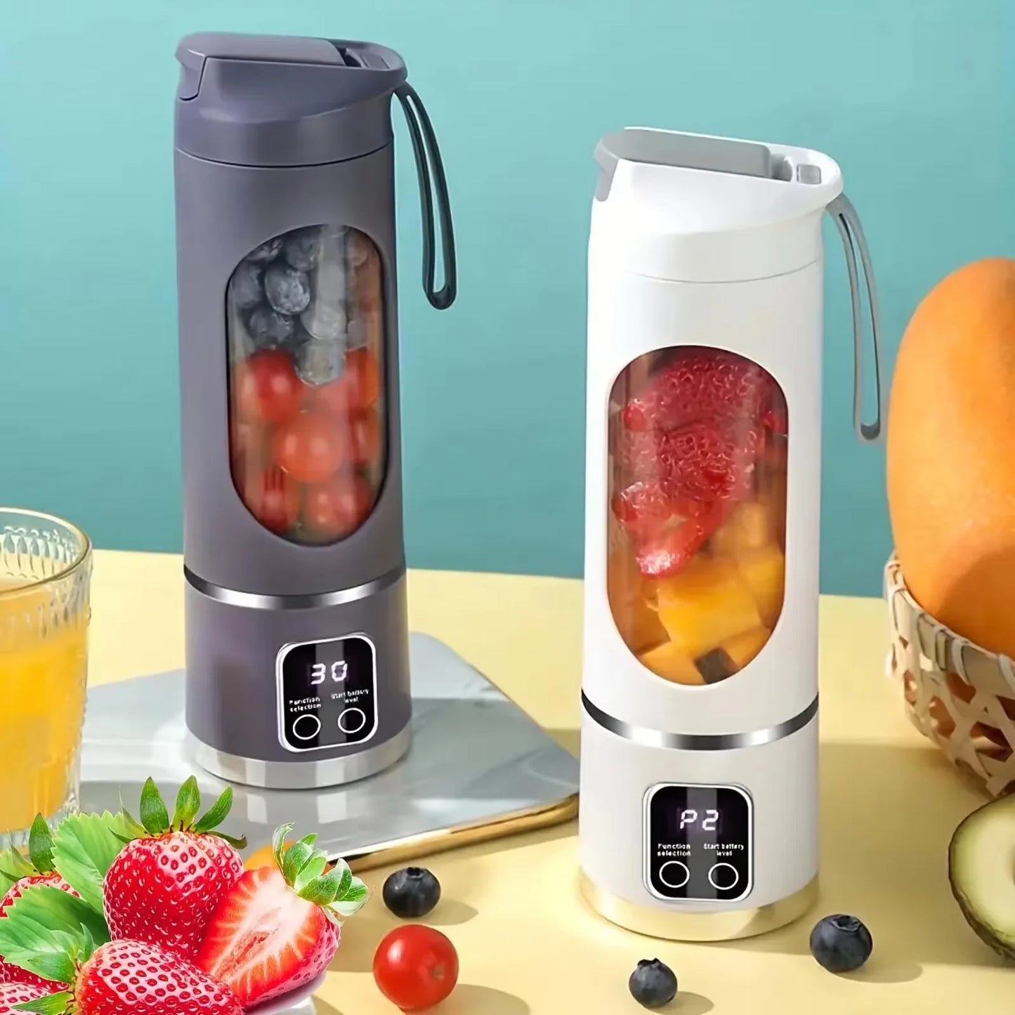 450ml Portable Juicer Cup 8/12 Blade Head USB Charging Mini Blender Electric Juicer 3 Gears Double Cover Fruit Mixer Ice Crusher