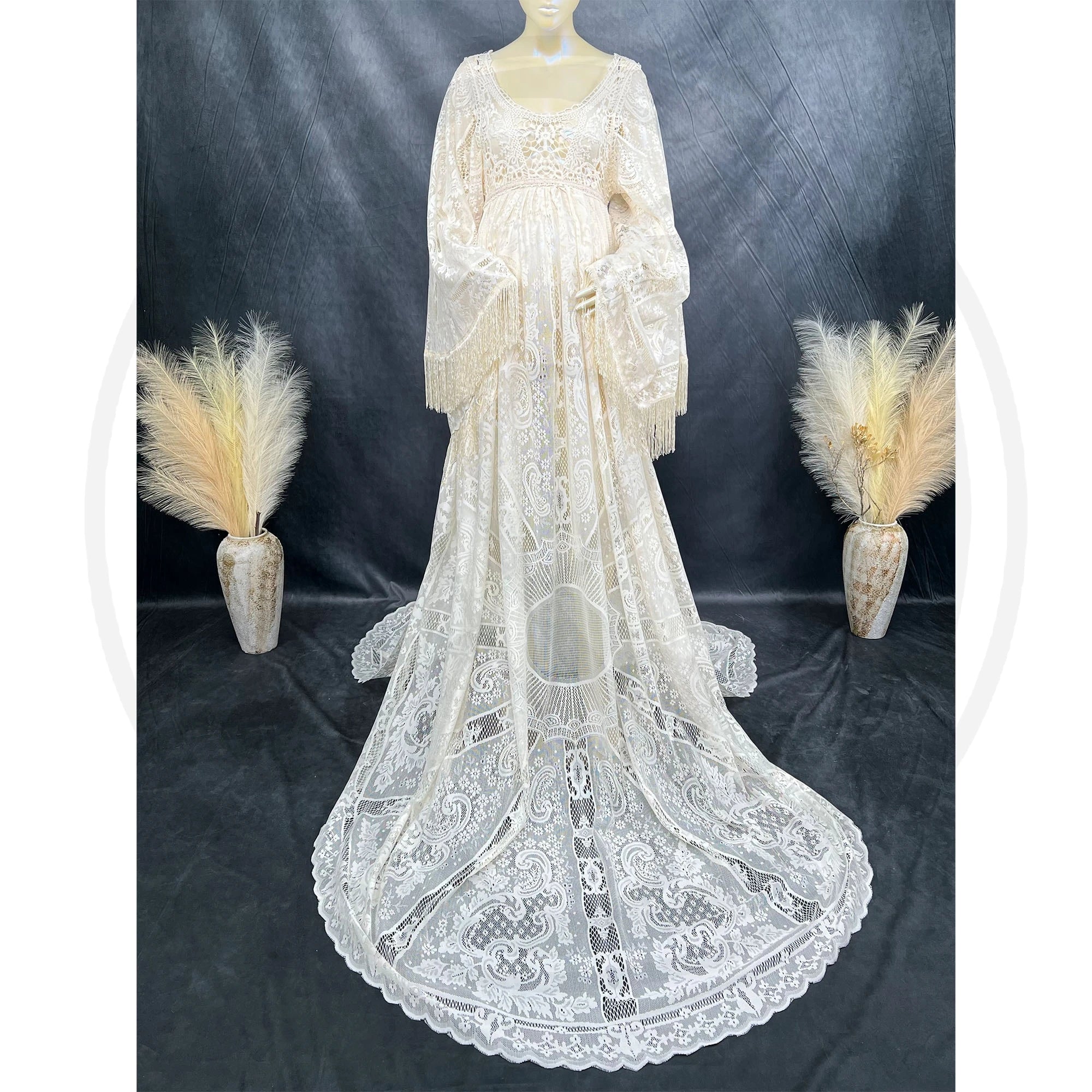 Don&Judy Maternity Dress Boho Photo shoot Maxi Long Sleeve Wedding Party Evening Ivory Gown for Bride Pregnant Women Photography