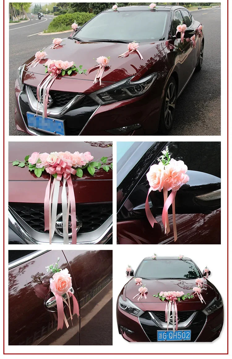 Simulation Rose Wedding Car Flower Champagne Knot Wedding Car Flower Wedding Car Set