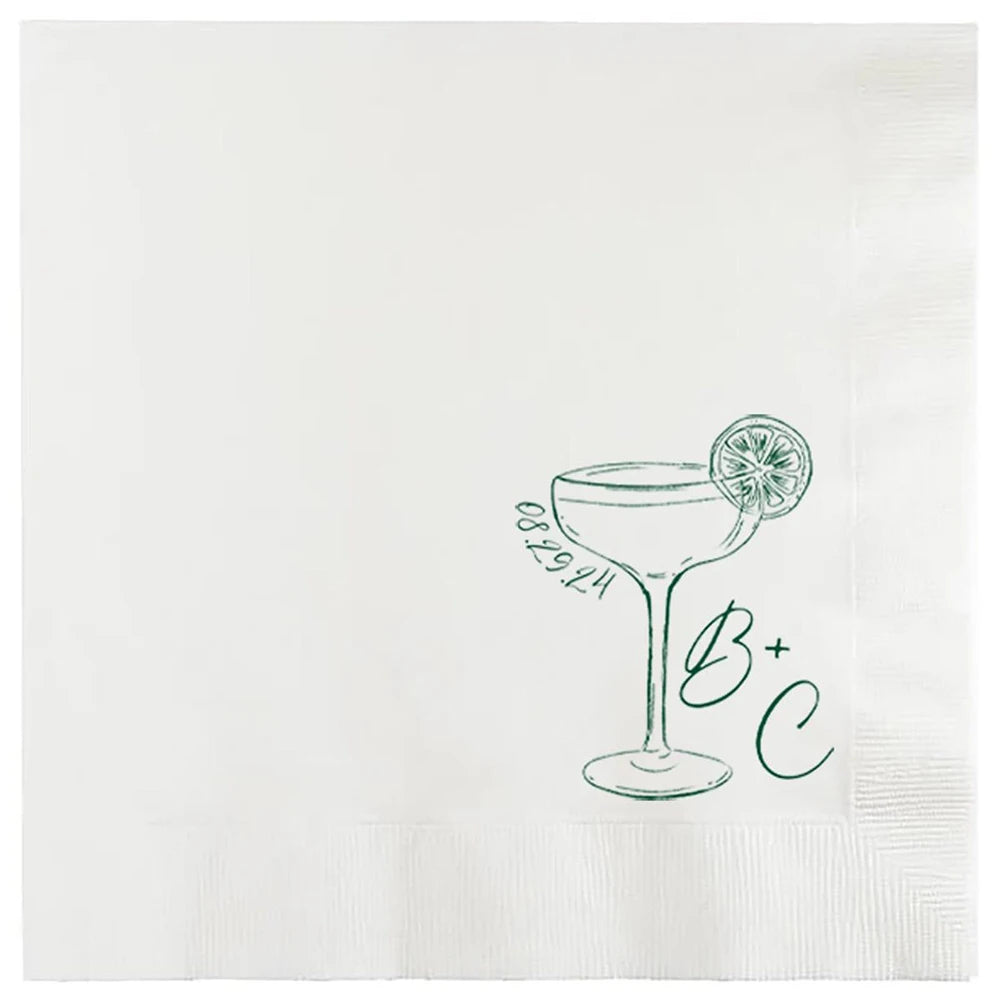Personalized Wedding Party Napkins Wine Glasses Cocktail Beverage Paper,Anniversary Party Monogram,Custom Bridal Shower Napkins