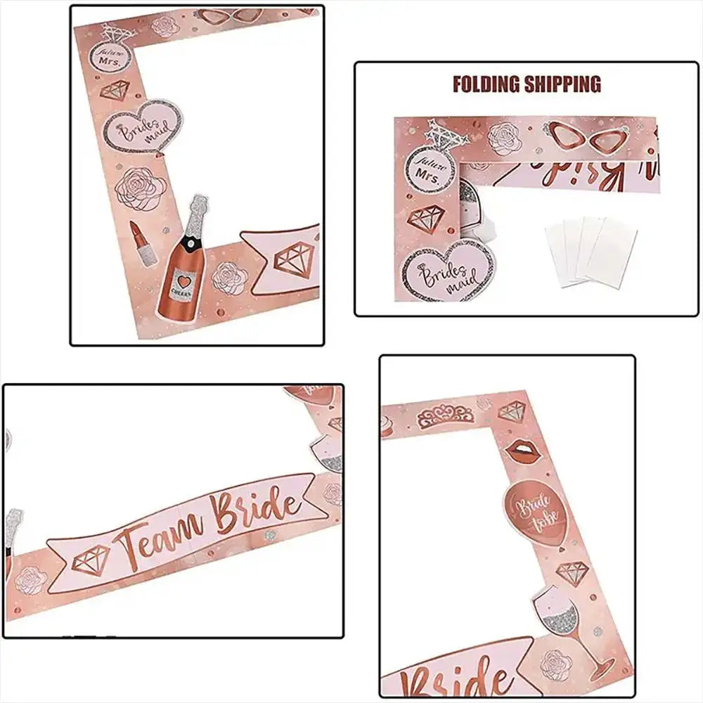 1 Pack,  Bride Handheld Paper Photo Frame Photo Props Rose Gold Combination Set, Girls Bachelorette Party Wedding
