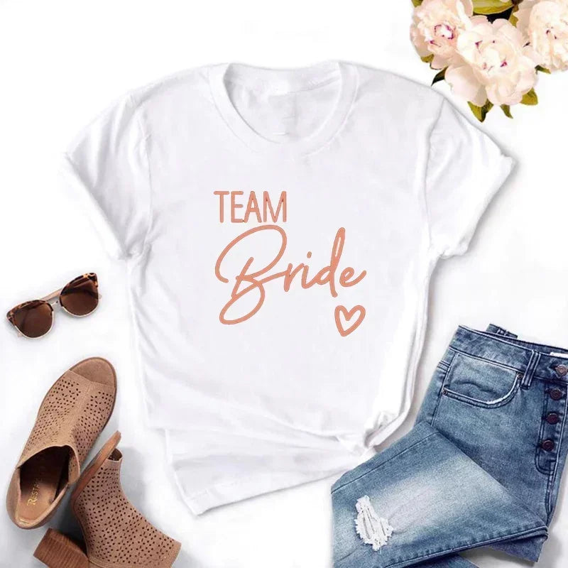 Bachelorette Party Tshirt Love Heart Team Bride Squad T-shirt Bridal Shower Top Bachelor Hen Party Wedding Engagement