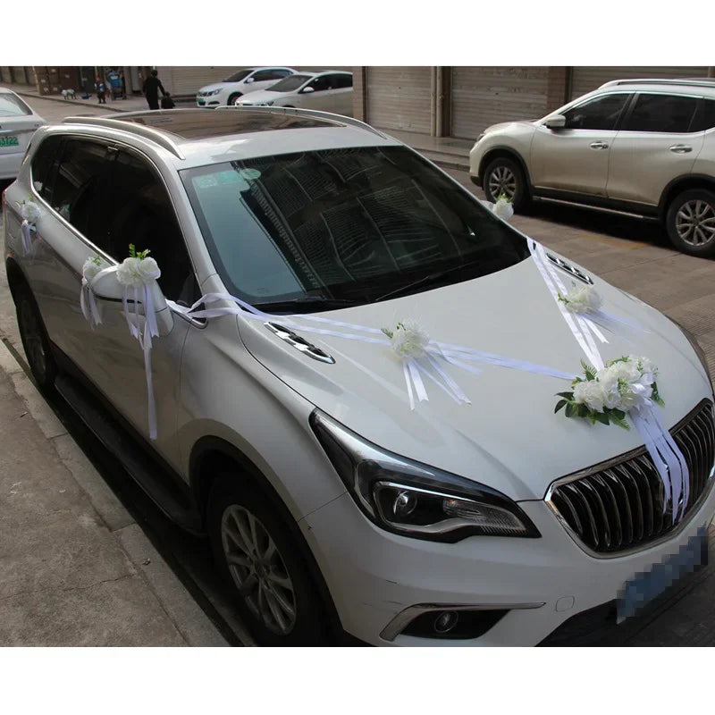 Simulation Rose Wedding Car Flower Champagne Knot Wedding Car Flower Wedding Car Set