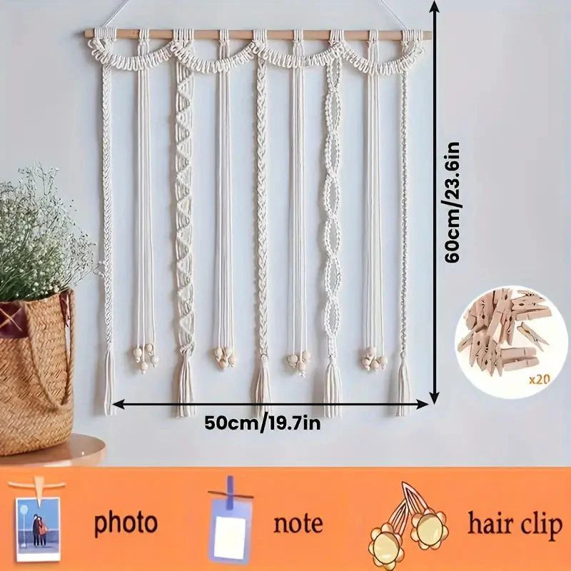 Boho Photo Display Clip Handmade Exquisite Tassel Wall Hanging Decoration Photograph Storage Tool With 20 Wooden Clips