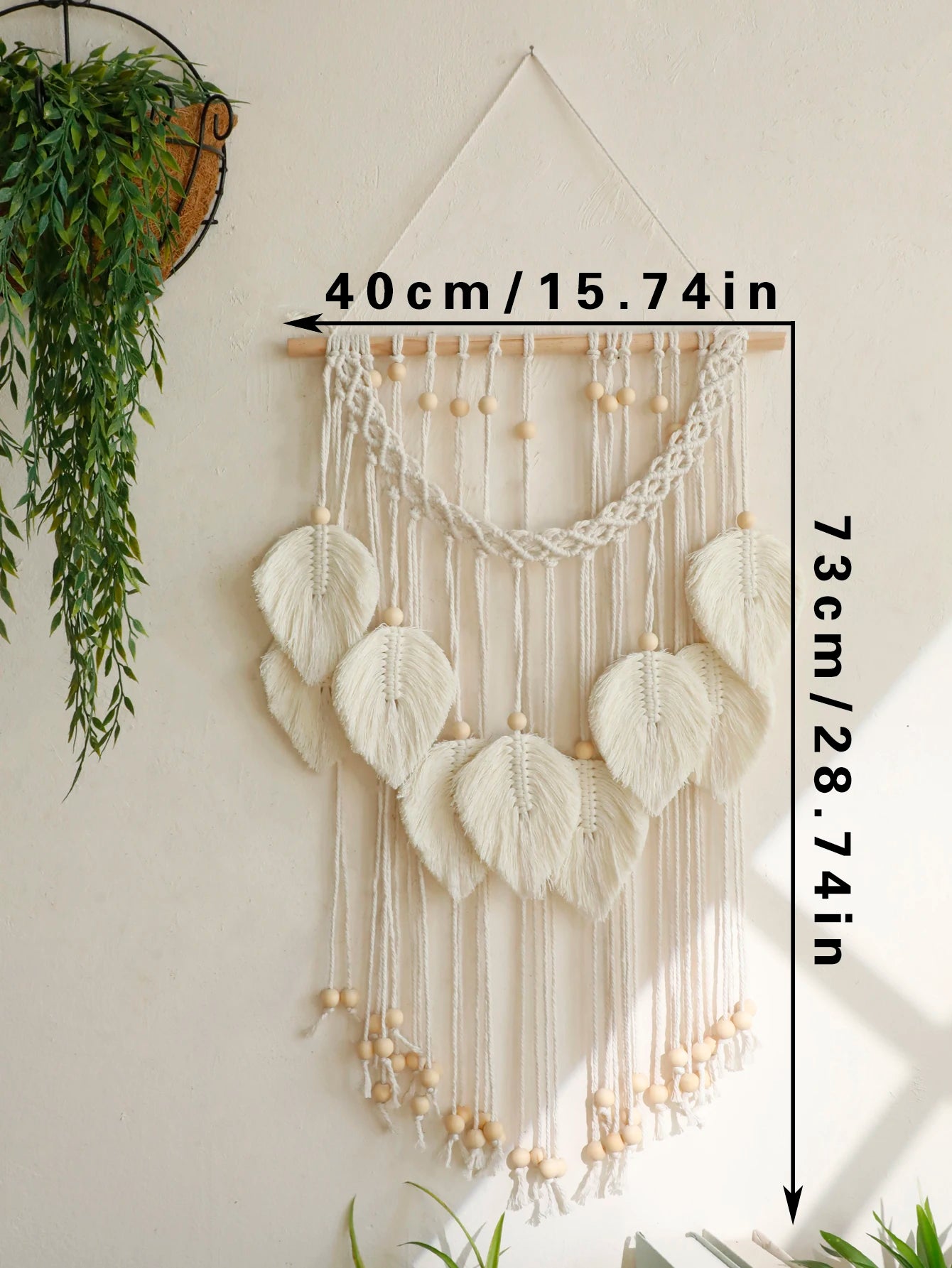 Boho Leaf Macrame Tapestry Woven Wall Hanging Tapestry Home Wall Decor Wood Bead Crafts Bedroom Living Room Decor Aesthetic Gift