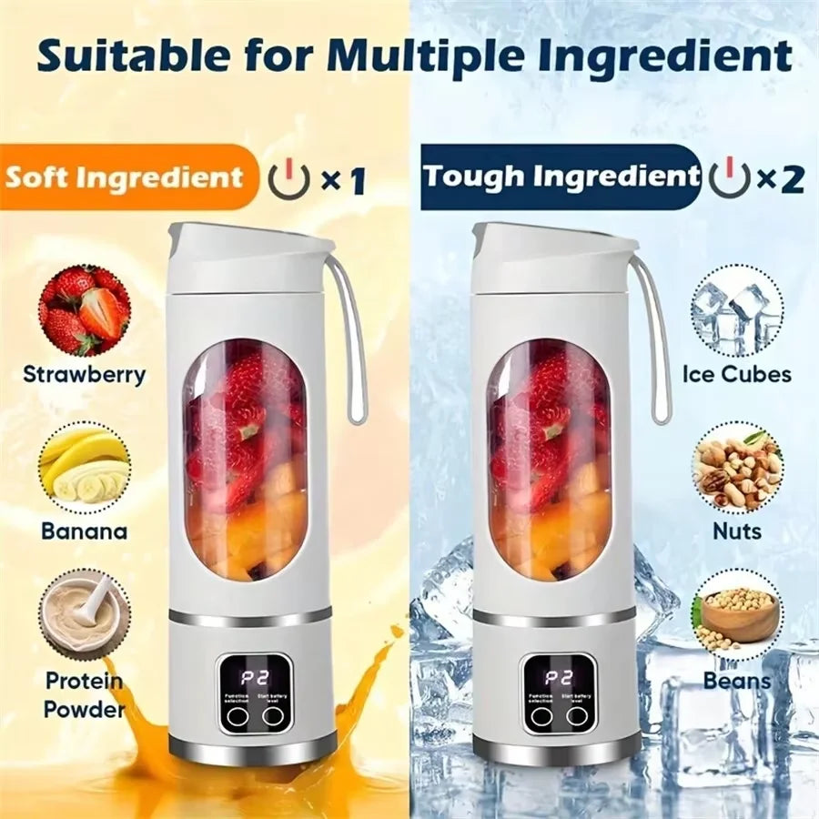 450ml Portable Juicer Cup 8/12 Blade Head USB Charging Mini Blender Electric Juicer 3 Gears Double Cover Fruit Mixer Ice Crusher