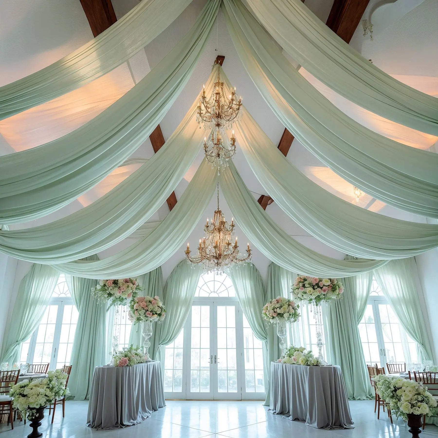 Wedding Arch Drape Roof Ceiling Decor Sheer White Drapes Fabric Gauze Tulle Curtain for Party Ceremony Stage Hotel Decoration