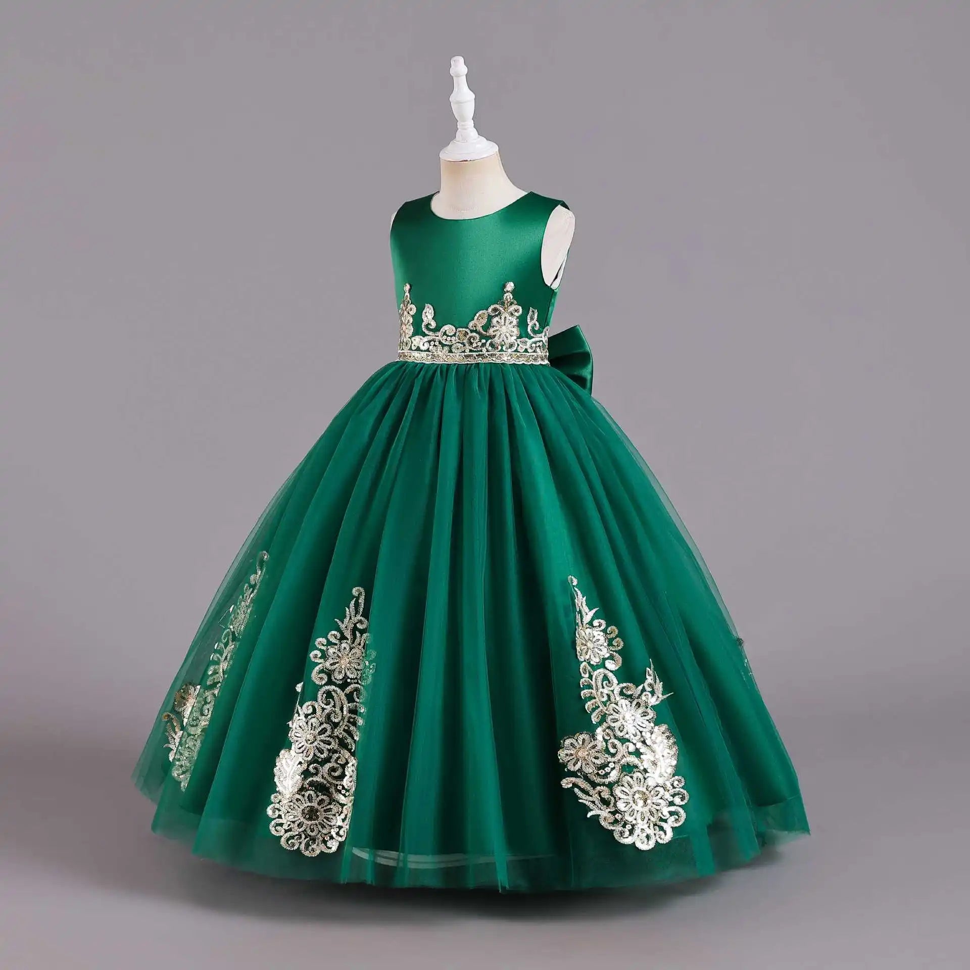 Elegant Girl's Flower Sequined Wedding Princess Dress For Children Performance Birthday Party Lace Long Dress