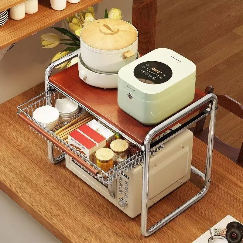 Kitchen Microwave Oven Storage Rack, Multi-functional Countertop Stainless Steel Shelf, Durable Anti-Rust, Space-Saving for Home