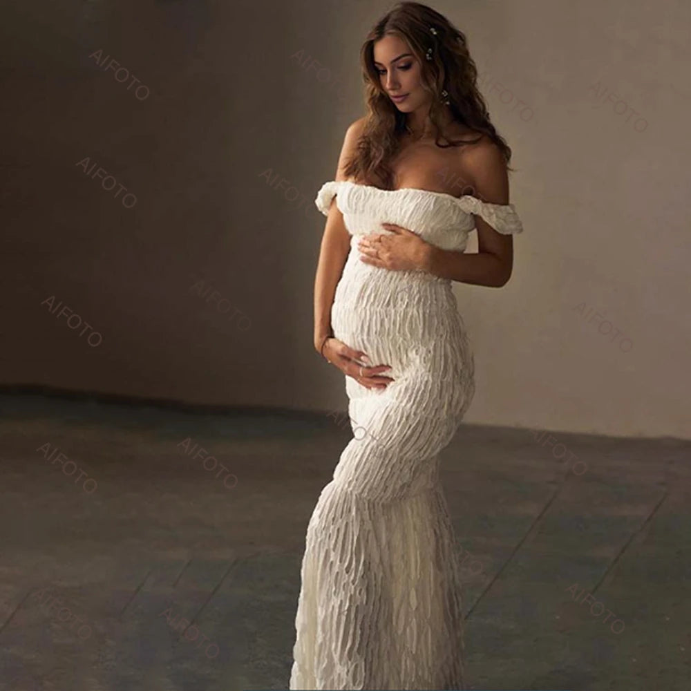 Maternity Dress Photography Studio Pregnancy Gown Elegant Pleated Maxi Skirt Flattering Pregnant Women's Photo Session Dresses