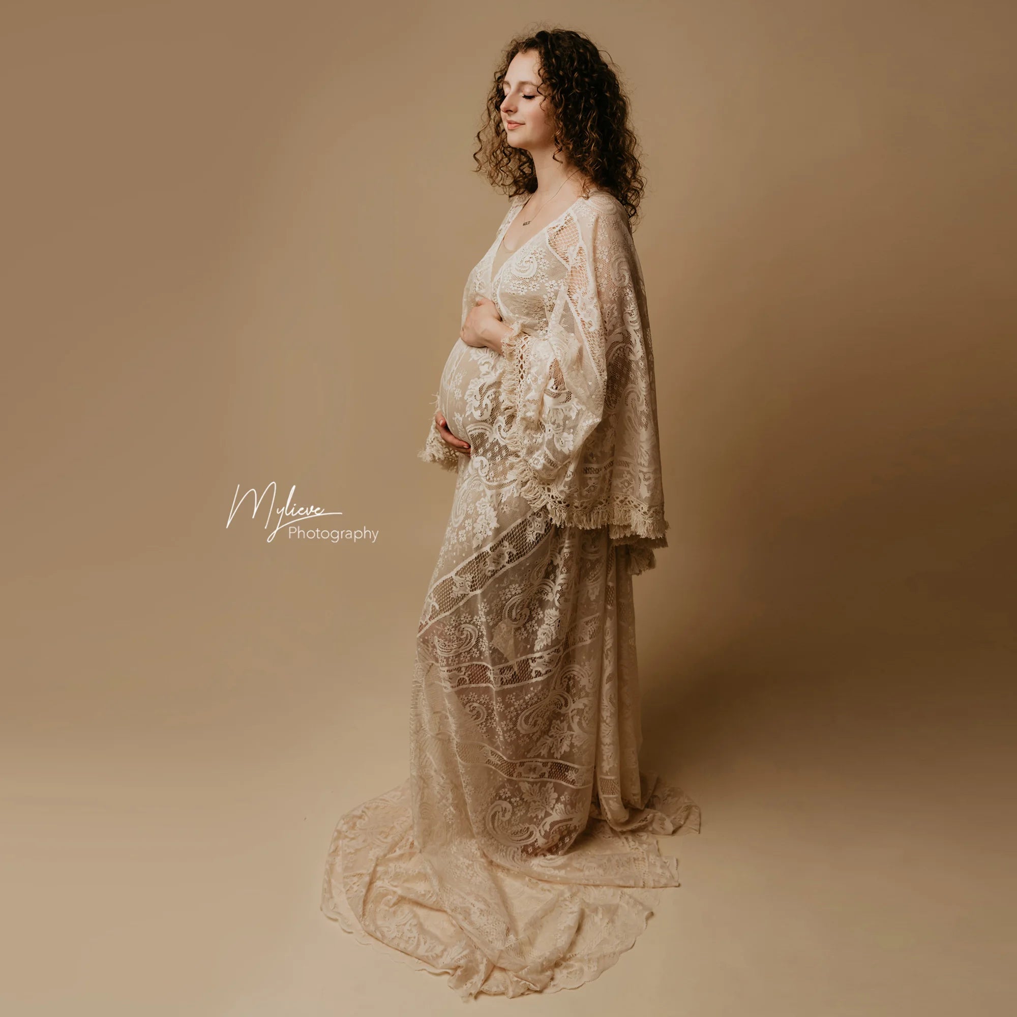 Don&Judy Maternity Dress Boho Photo shoot Maxi Long Sleeve Wedding Party Evening Ivory Gown for Bride Pregnant Women Photography