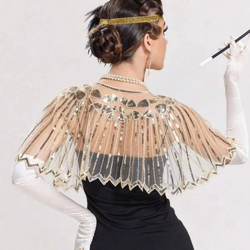 1 pcs 1920s Vintage Sequined Fringed Shrug Elegant Shawl For Women Beaded Cape Suitable For Formal Party Wedding Harem Night