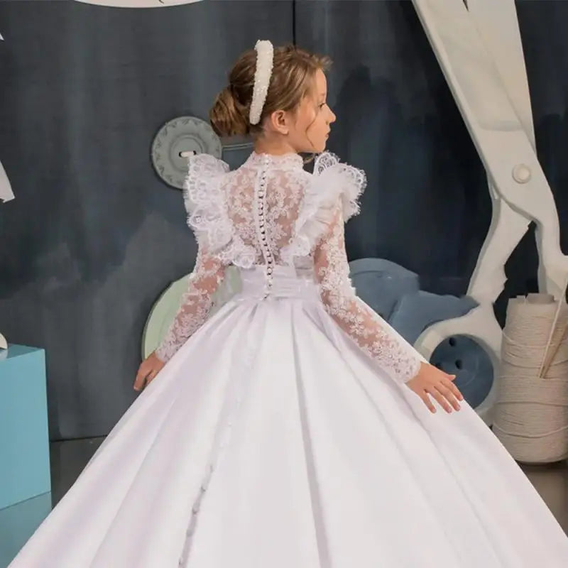 Children Bridemaid Mermaid Wedding Dresses For Kids Long Gowns Flower Girl Lace Dress Girls Party Elegant White Frocks