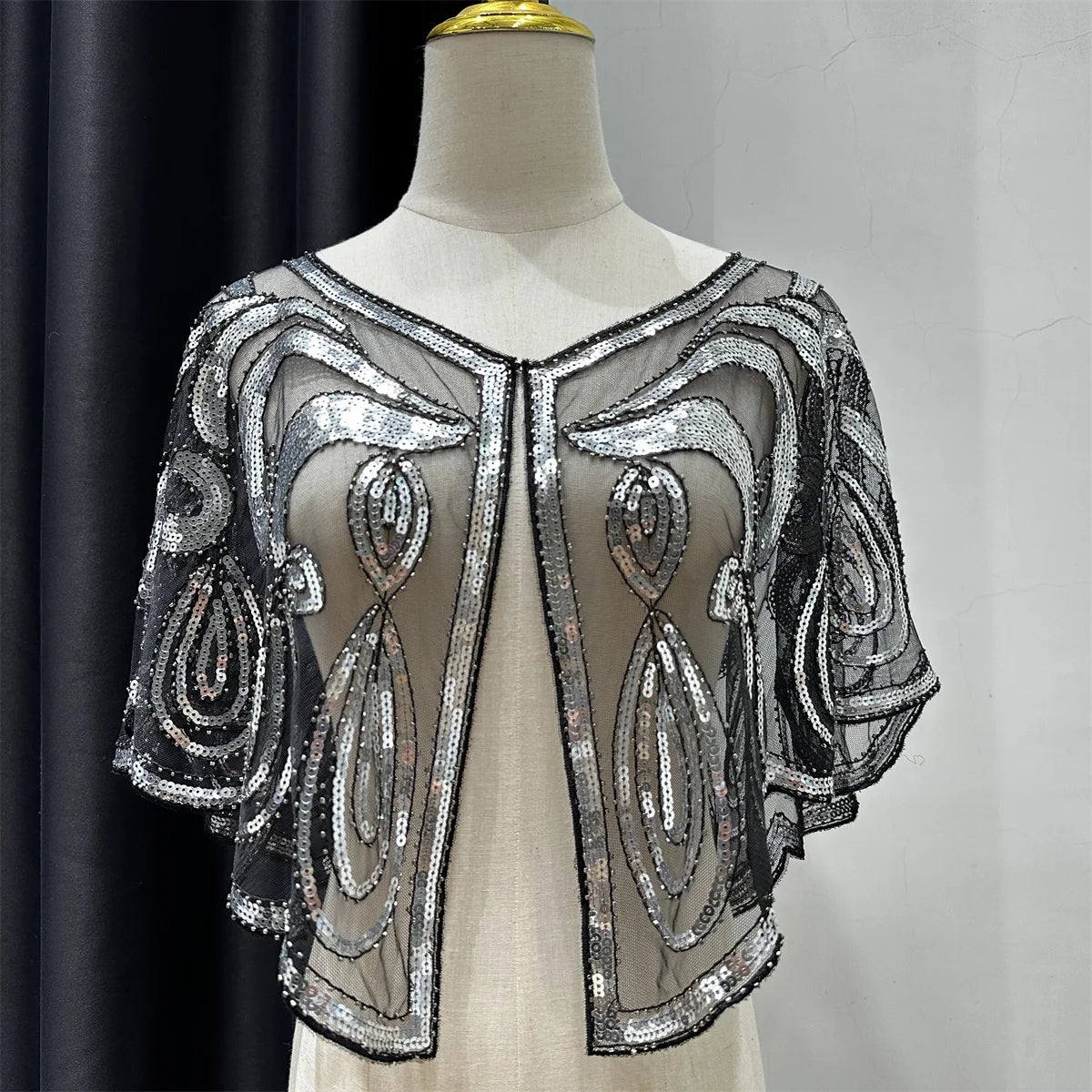 1920s Vintage Sequin Embroidered Flapper Shawl Thin Breathable Pullover Elegant Style Dress Matching Short Shawl For Women Party