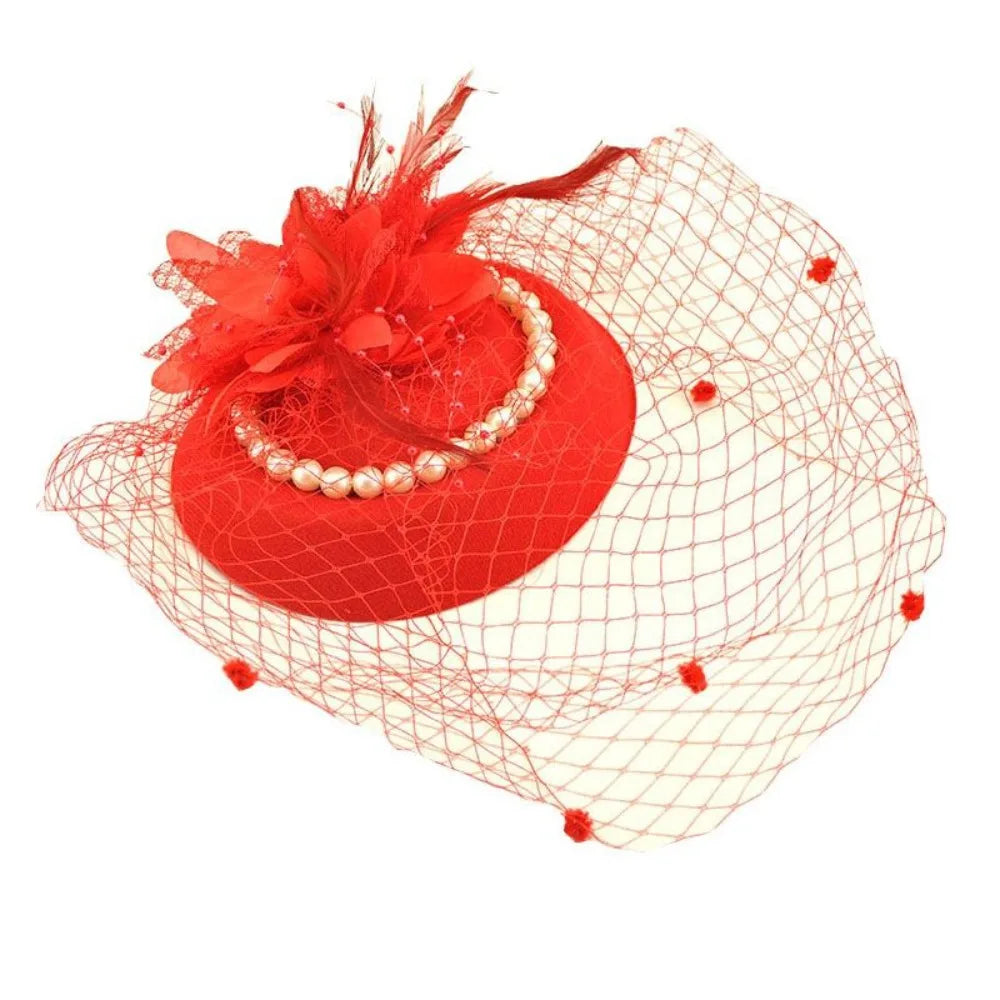New Elegant Bridal Headwear Vintage Mesh Wedding Veil Hat Temperament Pearl Flower Fascinators Hat For Women