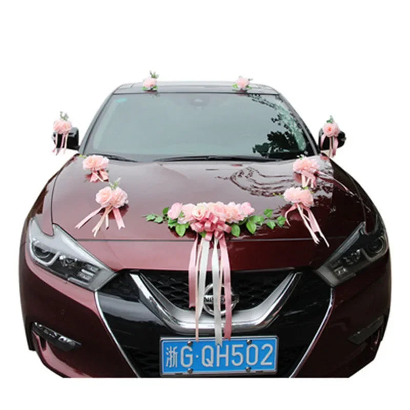 Simulation Rose Wedding Car Flower Champagne Knot Wedding Car Flower Wedding Car Set