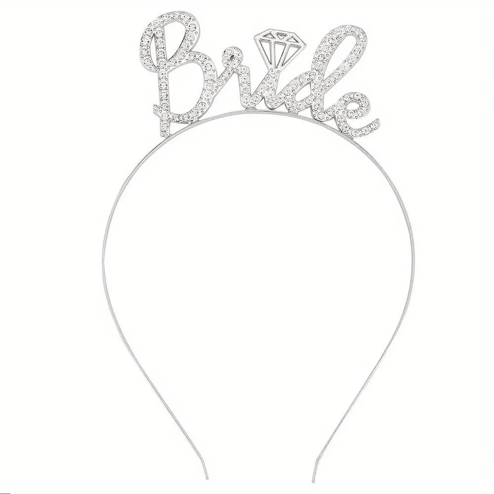 3 Pcs White Bachelorette Party Decorations Bridal Shower Crown Bride to Be Sash&Veil for Women Bachelorette Party Gifts