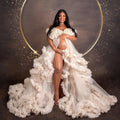 Ivory Ruffle Prom Dresses for Pregnant Women Tiered Tulle Photography Dressing Gown Elegant Baby Shower Vestidos Customized