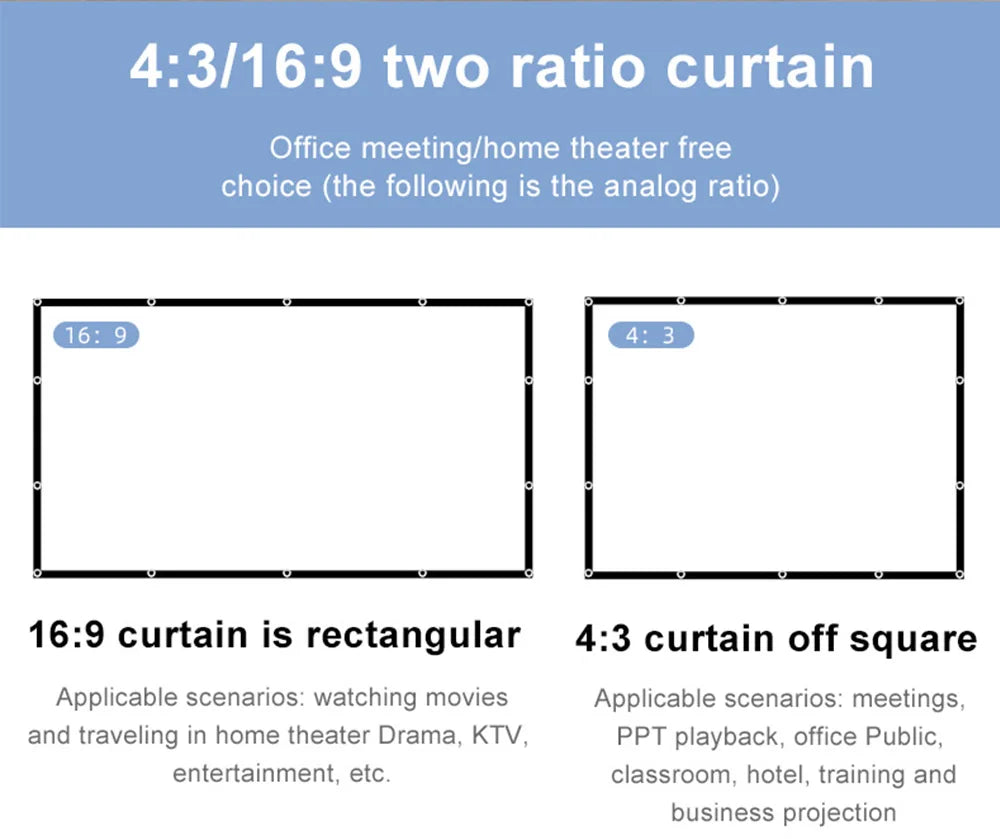 Velec Home Office Projector Screen Curtain Simple 100 120 inch Display Screen Household Bedroom Ornaments Proyector Accessories