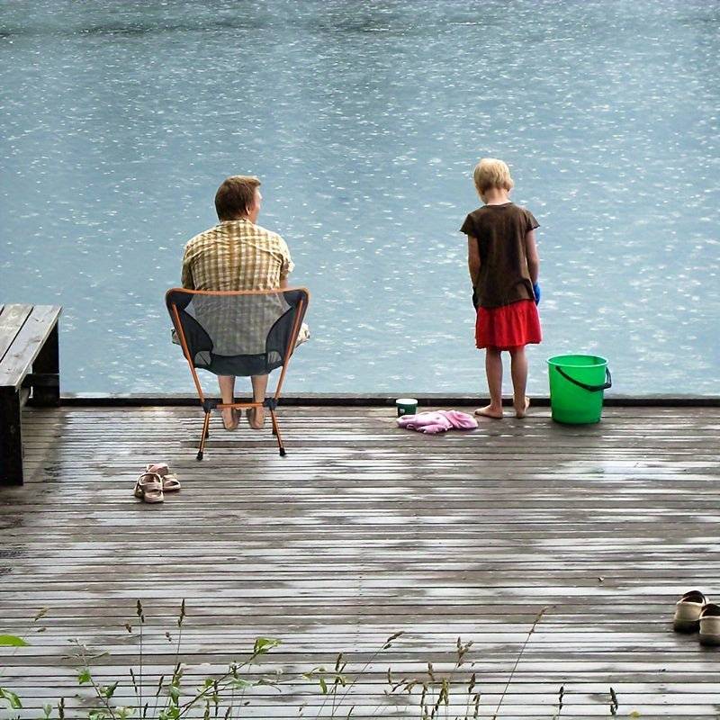 Fiberglass Frame Patio Furniture Set with Leather Table Top - Portable & Easy-to-Clean Reclining Camp Chair and Folding Table for Outdoor Use