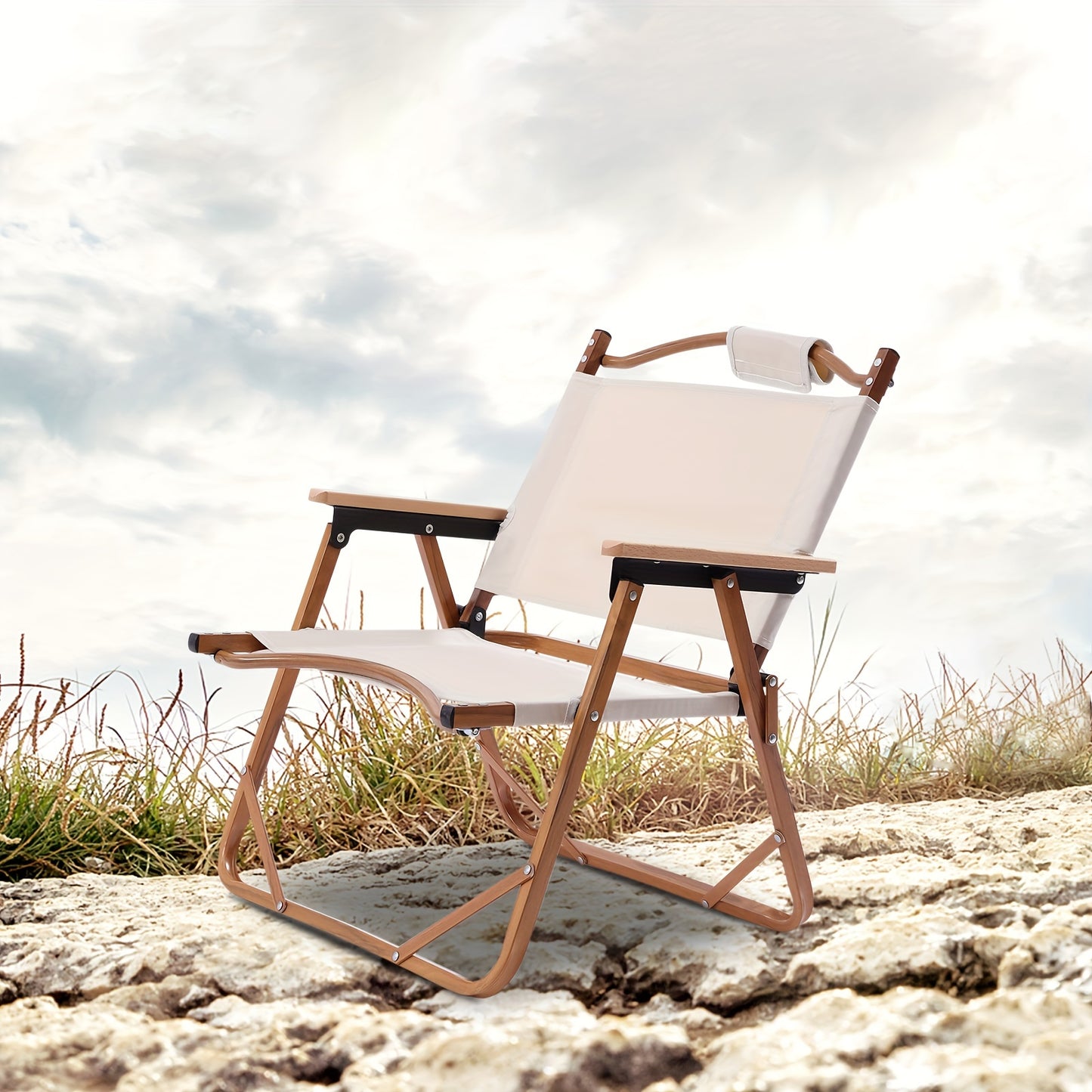 Portable Folding Camping Chair Low Beach Chairs for Camp Lawn Hiking Sports Hunting Excellent Load-bearing Capacity White