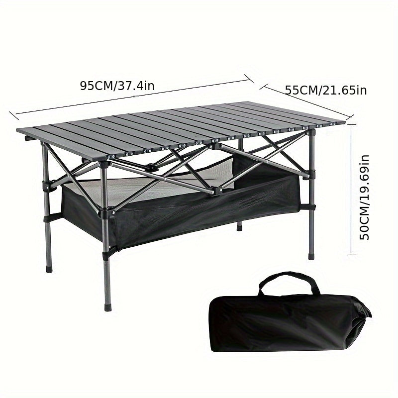 Portable Folding Camping Table, Lightweight Roll-Up Picnic Table with Storage Bag, Sturdy Aluminum Alloy Table Easy Carry Outdoor Camp Grill Table, Casual Style, Black for Indoor, Outdoor, Camping, Beach, Backyard, BBQ, Party