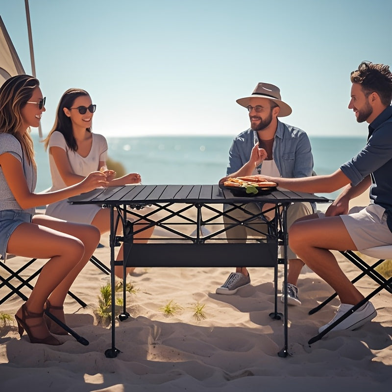 Portable Folding Camping Table, Lightweight Roll-Up Picnic Table with Storage Bag, Sturdy Aluminum Alloy Table Easy Carry Outdoor Camp Grill Table, Casual Style, Black for Indoor, Outdoor, Camping, Beach, Backyard, BBQ, Party