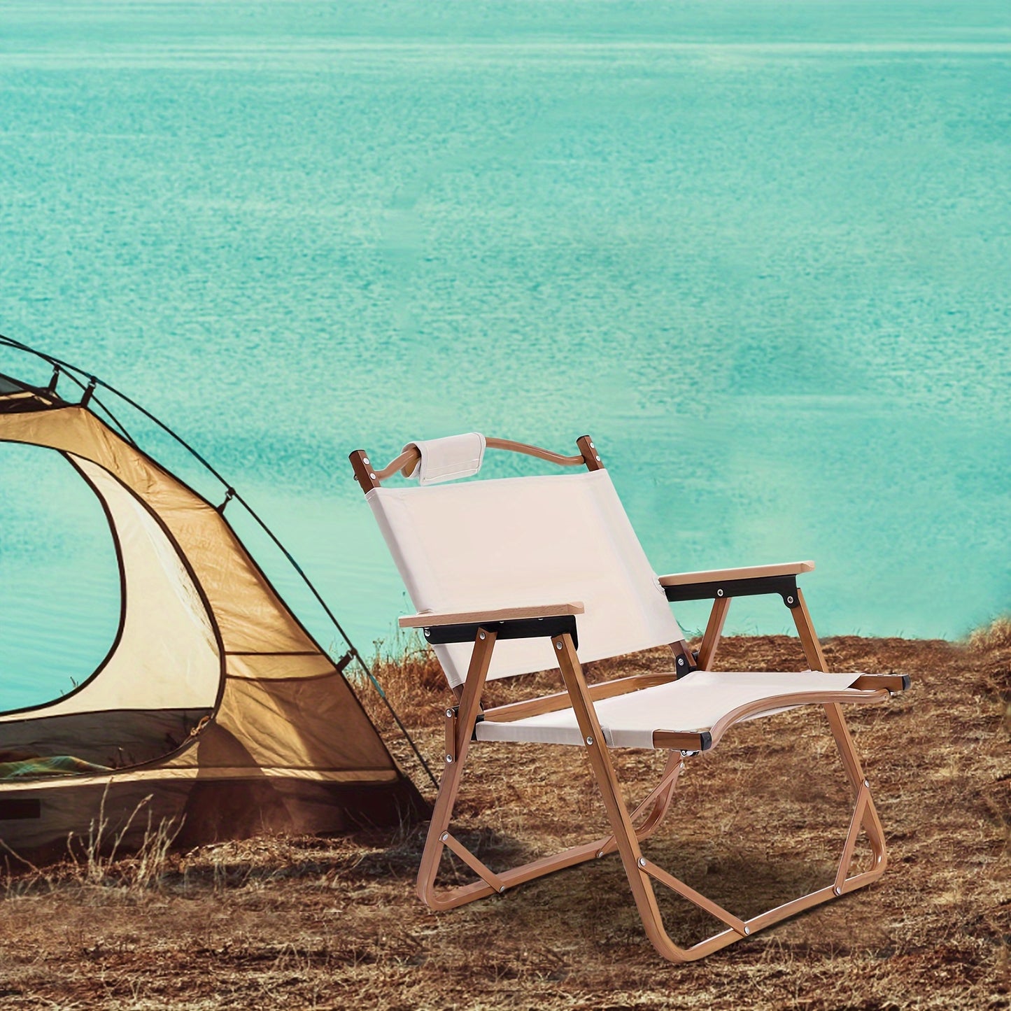 Portable Folding Camping Chair Low Beach Chairs for Camp Lawn Hiking Sports Hunting Excellent Load-bearing Capacity White