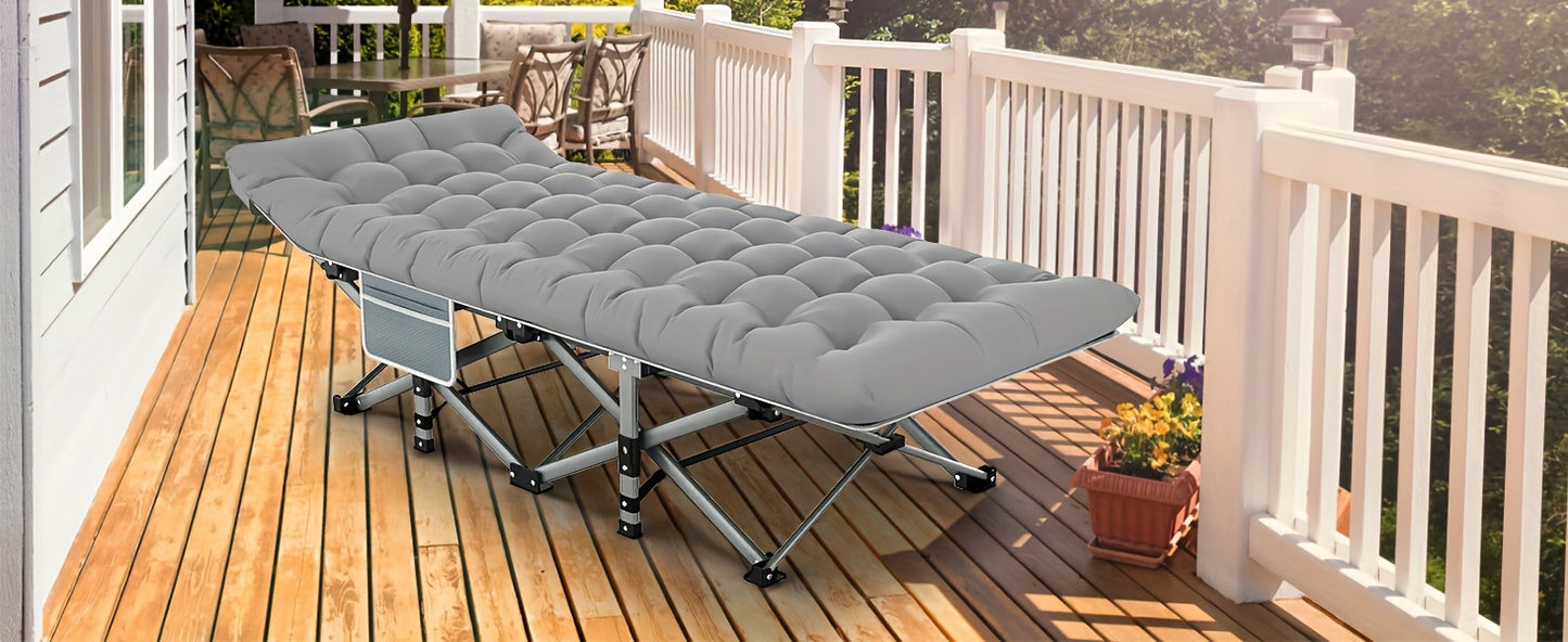 Heavy-Duty 1200D Oxford Folding Camping Cot Bed for Adults with Soft Foam Padding & Carry Bag - Double Layer Portable Outdoor Bed, Ergonomic Design with Sturdy Frame, Ideal as Chaise Lounge for Camping, Patio, Garden, Backyar