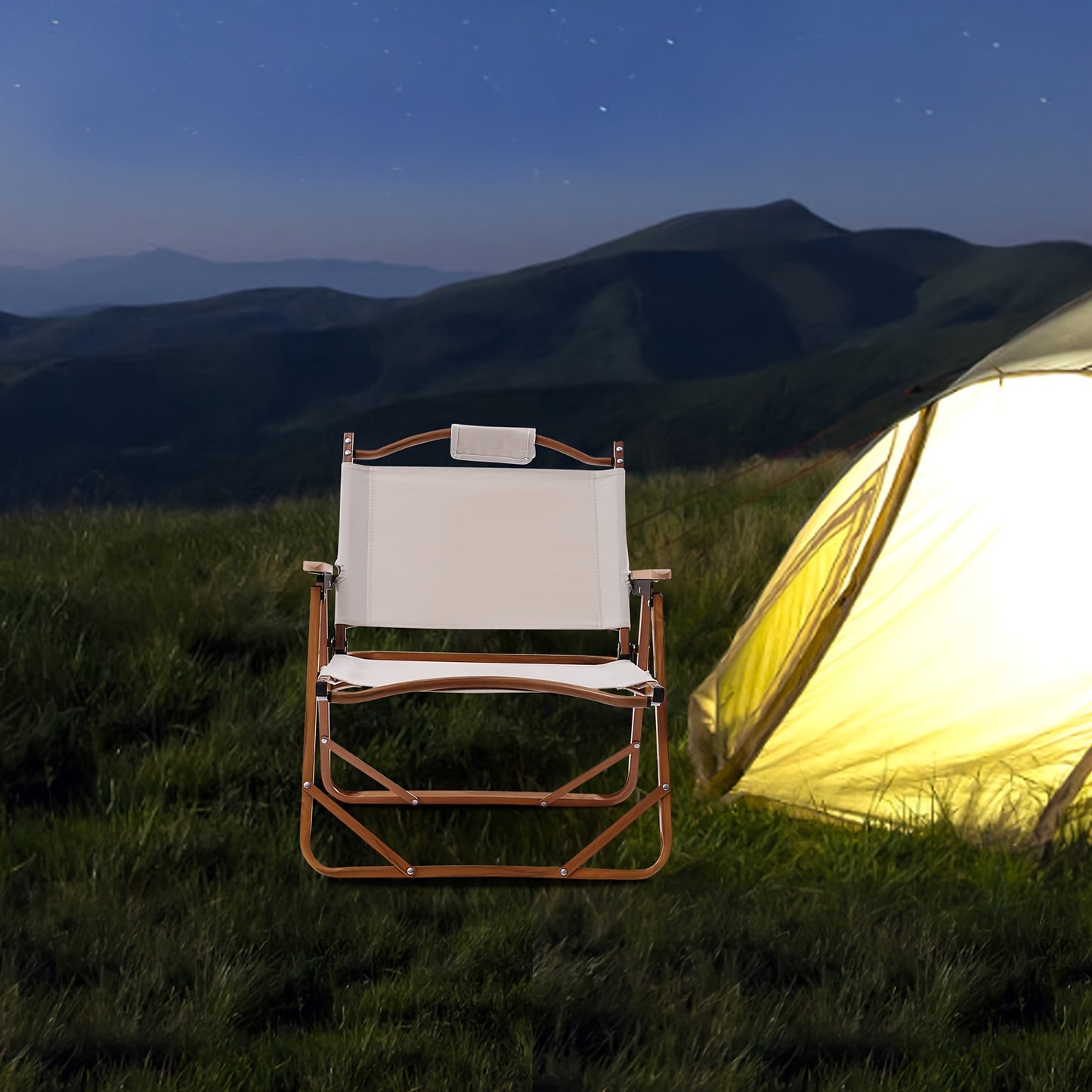 Portable Folding Camping Chair Low Beach Chairs for Camp Lawn Hiking Sports Hunting Excellent Load-bearing Capacity White