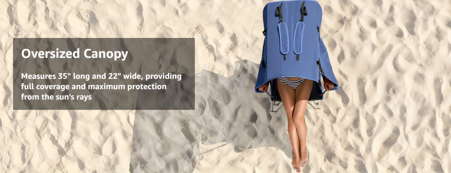 Beach Chair With Canopy Shade, Folding Camping Chair With Canopy With Cup Holder, Side Pocket For Camp, Beach, Tailgates, Fishing - Support 330 LBS