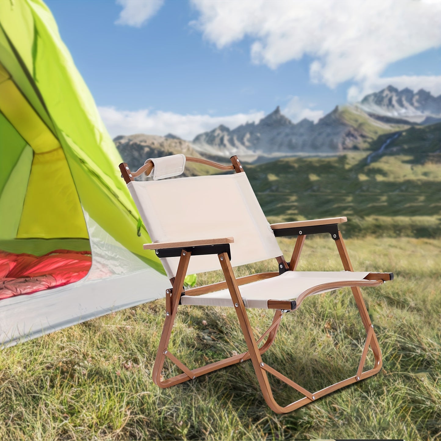 Portable Folding Camping Chair Low Beach Chairs for Camp Lawn Hiking Sports Hunting Excellent Load-bearing Capacity White