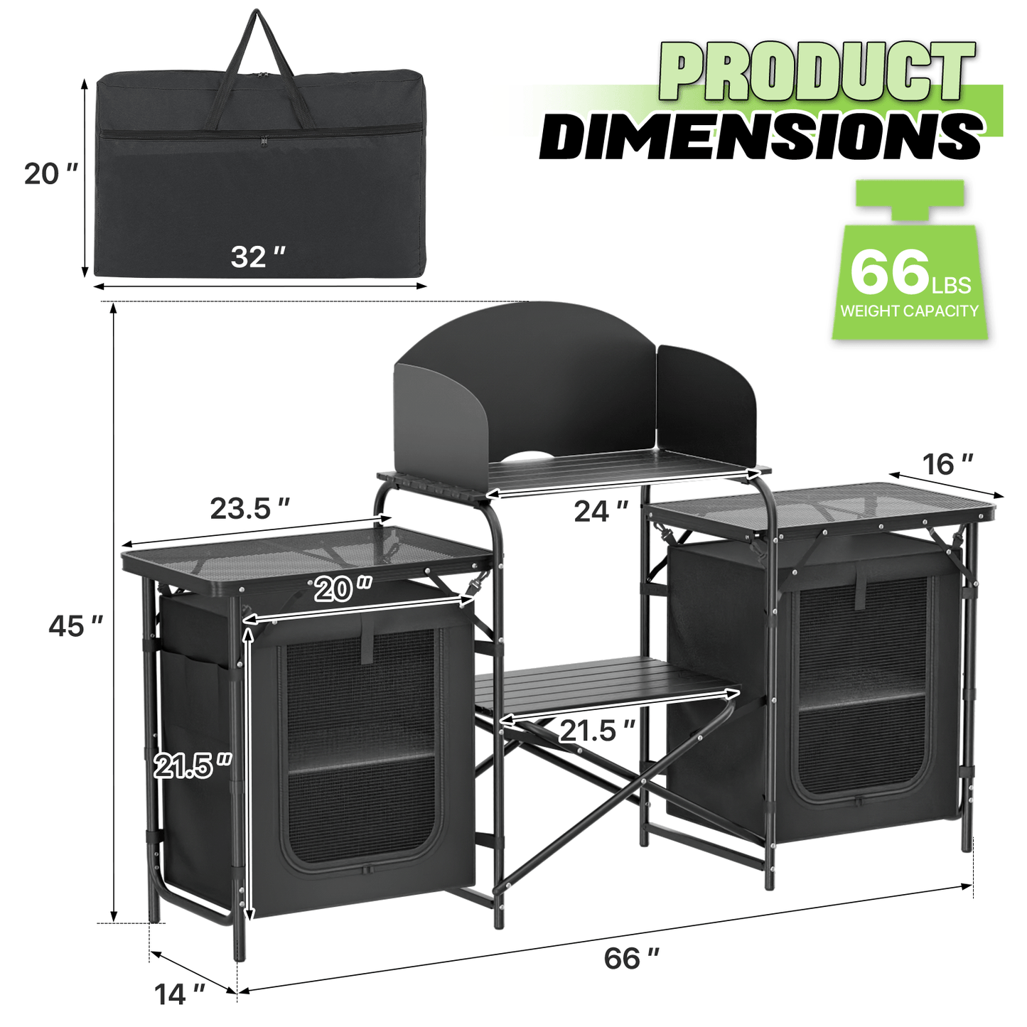 Magshion Folding Portable Cook Table with Storage Organizer & Windscreen, Camping Kitchen Table Outdoor Camp Table with Zippered Bag