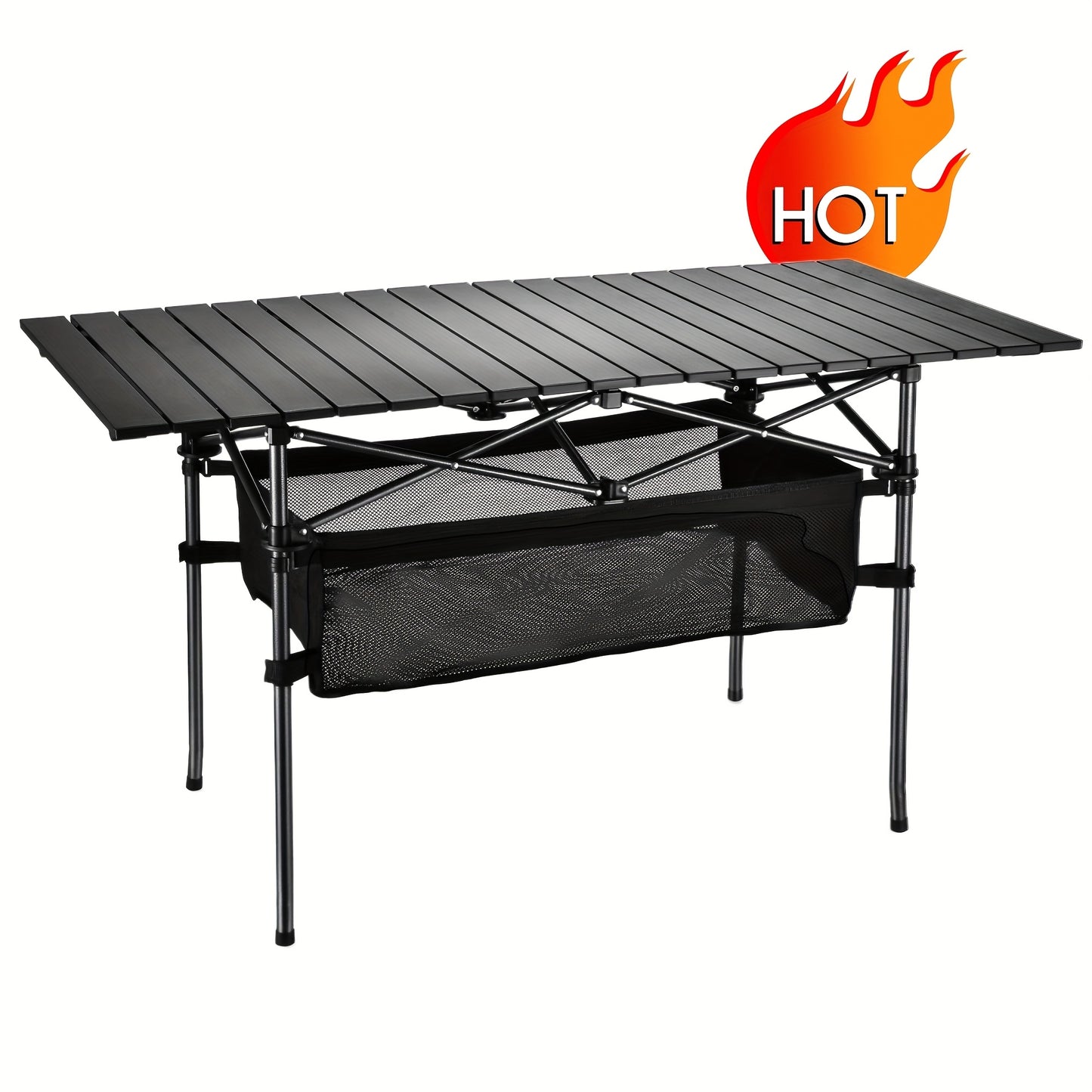 Portable Folding Camping Table, Lightweight Roll-Up Picnic Table with Storage Bag, Sturdy Aluminum Alloy Table Easy Carry Outdoor Camp Grill Table, Casual Style, Black for Indoor, Outdoor, Camping, Beach, Backyard, BBQ, Party
