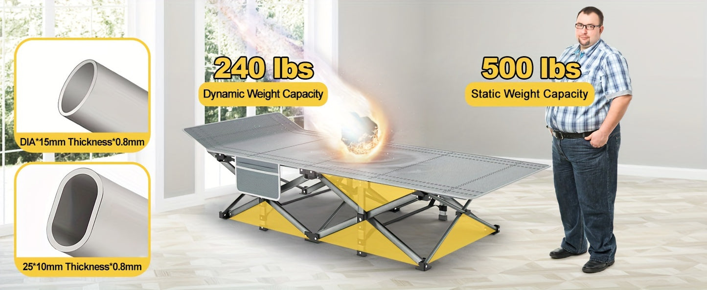 Heavy-Duty 1200D Oxford Folding Camping Cot Bed for Adults with Soft Foam Padding & Carry Bag - Double Layer Portable Outdoor Bed, Ergonomic Design with Sturdy Frame, Ideal as Chaise Lounge for Camping, Patio, Garden, Backyar