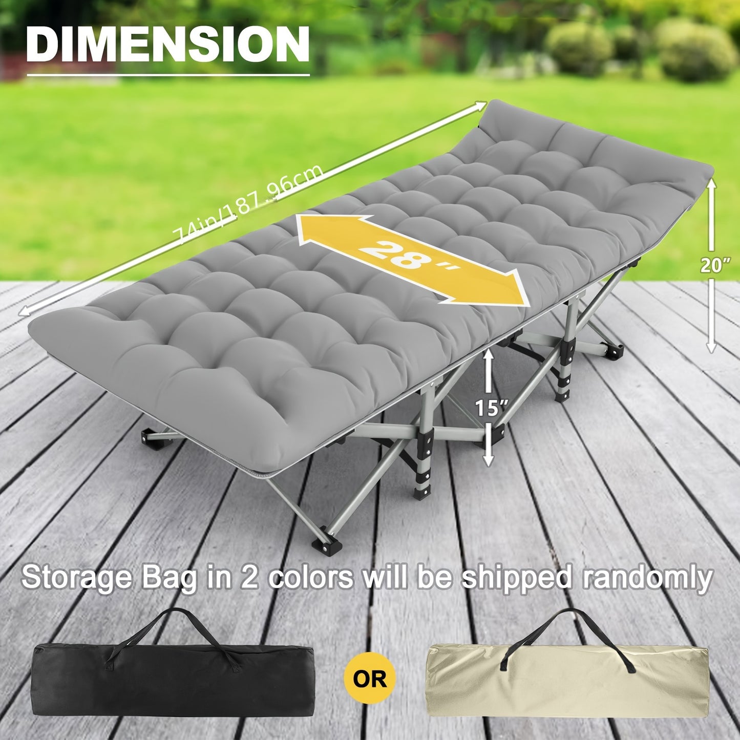 Heavy-Duty 1200D Oxford Folding Camping Cot Bed for Adults with Soft Foam Padding & Carry Bag - Double Layer Portable Outdoor Bed, Ergonomic Design with Sturdy Frame, Ideal as Chaise Lounge for Camping, Patio, Garden, Backyar